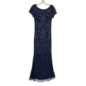 Adrianna Papell Midnight Blue Beaded Maxi Dress Size 2 Embellished Glam